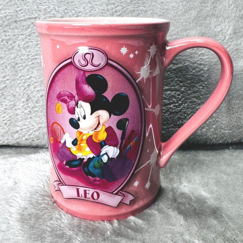 Disney Store Minnie Mouse Leo Zodiac Pink Coffee Mug Astrology Cup Celestial Vtg